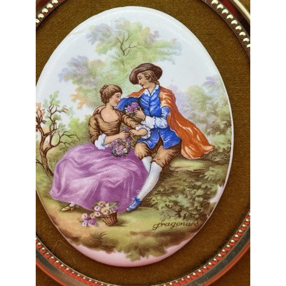 Set Of 3 Vintage Fragonard Cameo Porcelain Plaques Ornate Gold Frames